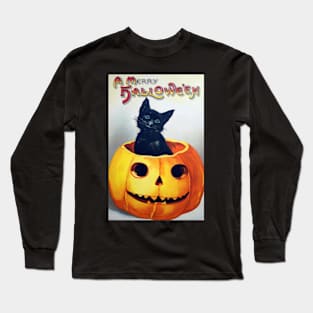 Vintage Halloween Black Cat Long Sleeve T-Shirt